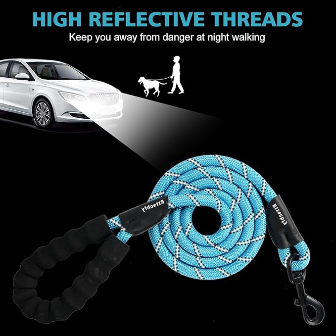 Rttochfy Rope Dog Leash 2/4/5/6/8/10 FT with Comfortable Padded Handle and Highly Reflective Threads for Small Medium and Large Dogs Heavy Duty (1/2"-5 FT, Grey)