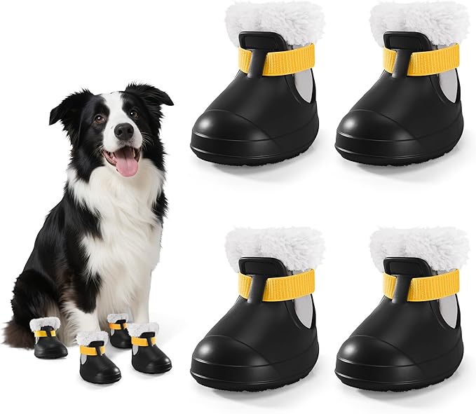 Dog Shoes for Small Medium Large Dogs,Winter Dog Snow Boots & Paw Protectors Waterproof for Cold Weather & Hard Floors,Adjustable Anti-Slip Dog Booties with Removable Wool Liner(Black, 5)