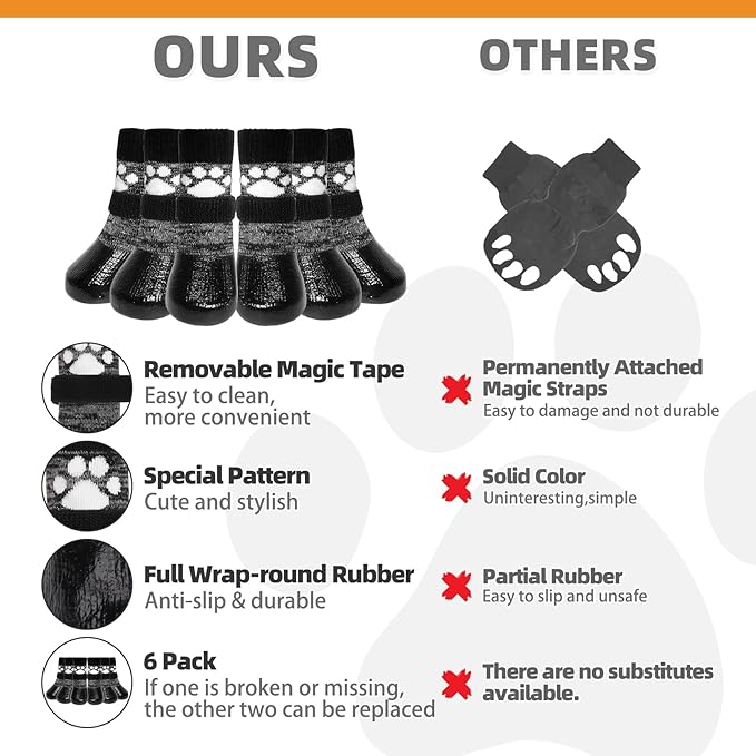 KOOLTAIL Dog Socks to Prevent Licking Paws for Hardwood Floors, Anti Slip Waterproof Dog Boots & Paw Protector Traction Shoes with Toe Grips for Small Medium Large Senior Dogs Black XL
