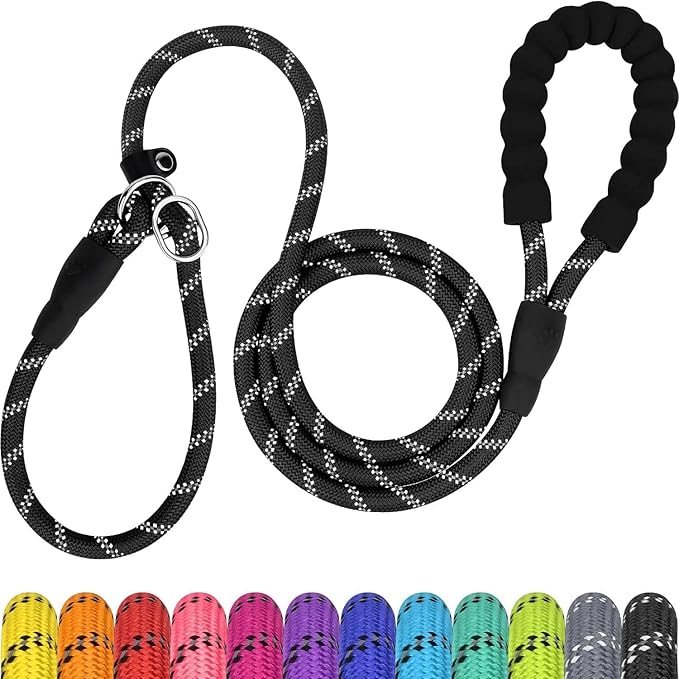 TagME Slip Leads for Dogs, 6 FT Heavy Duty Slip Leash with Padded Handle, Strong Rope No Pull Pet Training Leash for Small Dogs,Black