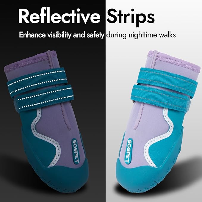 Dog Shoes, Waterproof Dog Boots & Paw Protectors with Anti-Slip Sole, 4pcs/Set Pet Dog Booties, Reflective Dog Shoes for Small Medium Large, Winter Snowy Summer Hot Pavement (Blue, 8# (2XL))