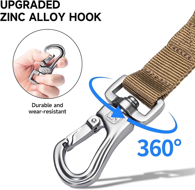 EXCELLENT ELITE SPANKER Tactical Dog Leash Heavy Duty 5-6FT Adjustable No Pull Military Bungee Dog Leash Elastic Leads Rope with 2 Padded Control Handle for Medium Large X-Large Dogs(Coyote Brown)