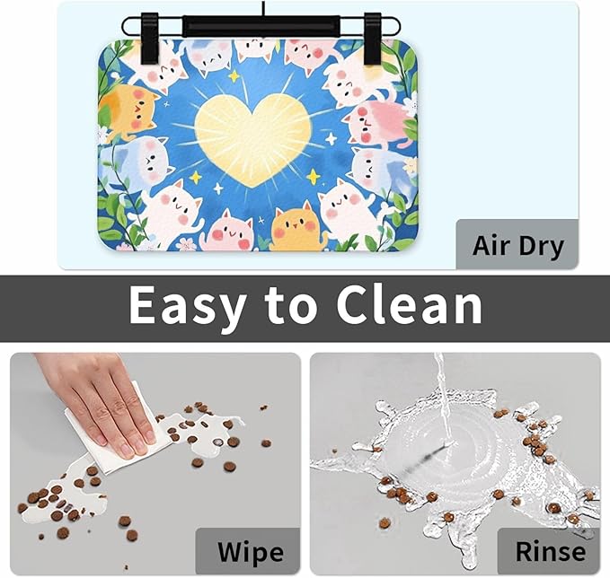 Dog Food Mat for Floors Absorbent,Quick Dry Cat Pet Feeding Placemats with Non Slip Rubber for Dog Food and Water Bowl, Pet Supplies for Dogs, Cats(40x60cm,Cute Cartoon Kittens)
