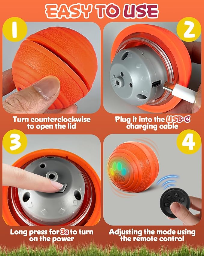 JR JUMIAR Interactive Dog Toys, Soft and Quiet Safe Material Jumping Dog Ball with Remote Control, Motion Activated Automatic Pet Toy for Small/Medium Dogs, Gift for Cat Puppy Pet (Orange)