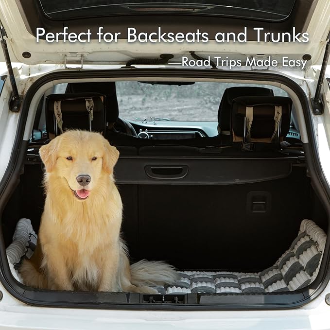 NestlyMoly Dog Bed for Car, Pet Travel Backseat Mat for Vehicle SUV Truck Jeep Automobile, Large Washable Foldable Non-Slip Fuzzy Soft Comfortable Cozy Extender Protector Cover Pad, Grey, 24.8x54 in