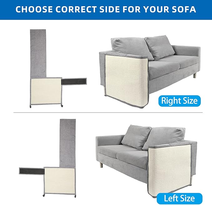 Cat Scratch Couch Protector with Natural Sisal for Protecting Couch Sofa Chair Furniture,Couch Protector from Cat Claws 23.6" L*19.7" W(Light Grey/Right Hand)