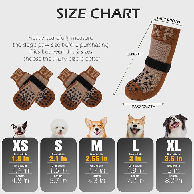 EXPAWLORER Anti Slip Dog Socks to Prevent Licking Paws - Dog Shoes for Hot Pavement, Dog Booties for Hardwood Floors, Dog Boots & Paw Protectors with Grippers for Small Medium Large Senior Dogs
