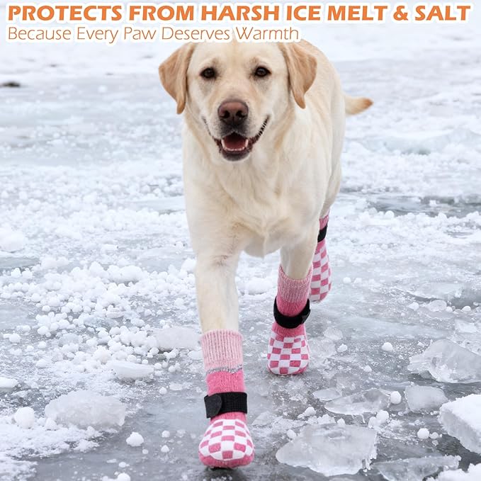 EXPAWLORER Dog Socks to Prevent Licking Paws with Grippers for Hardwood Floors Anti Slip, Reflective Dog Cold Winter Shoes Booties Boots & Paw Protectors with for Small Medium Large Senior Dogs XL
