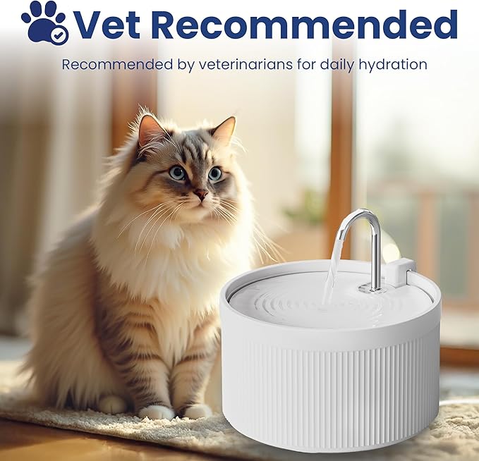 PawsPik Ceramic Serenity Pet Water Fountain – Faucet-Style Spout, Quiet Motor, 5-Layer Filter – BPA-Free Ceramic Bowl for Dogs & Cats, 9-Cup, White