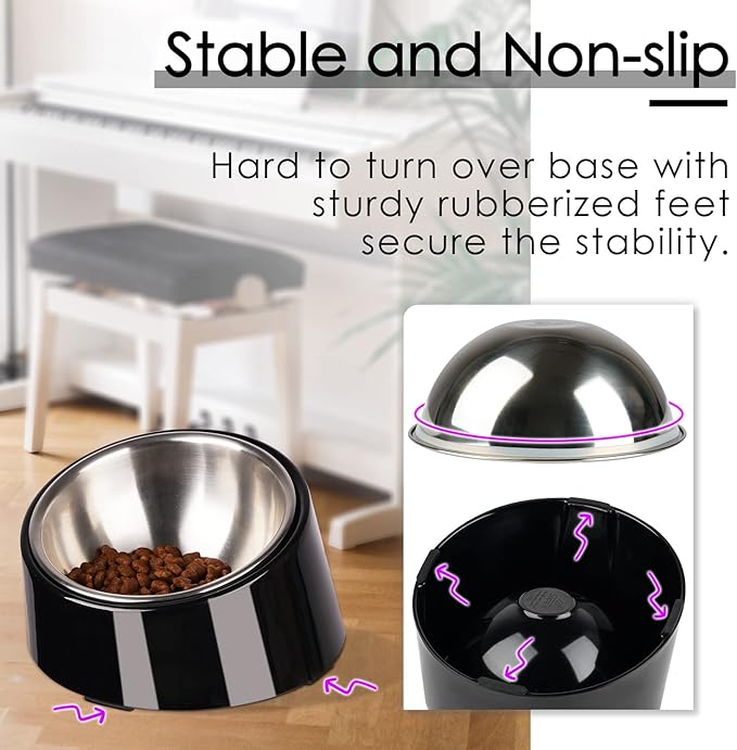 SuperDesign Mess Free 15° Slanted Bowl for Dogs and Cats, Tilted Angle Bulldog Bowl Dog Feeder, Non-Skid & Non-Spill, Easier to Reach Food M/1 Cup Dark Black