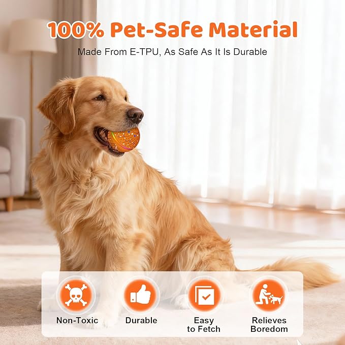 Sankell Interactive Dog Ball Toy - Smart Moving Bouncing Dog Ball with RGB Lights, E-TPU Material, 3 Play Modes Automatic Rolling Balls Toy for Small Medium Dogs Keep Them Busy(Orange)