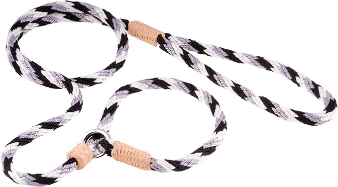 Alvalley Nylon Dog Training Leash with Stopper - Adjustable Nylon Rope Comes with Braided Leather at Ends - Tagua Bead Stopper Slip Lead - Suitable for Walking, and Training