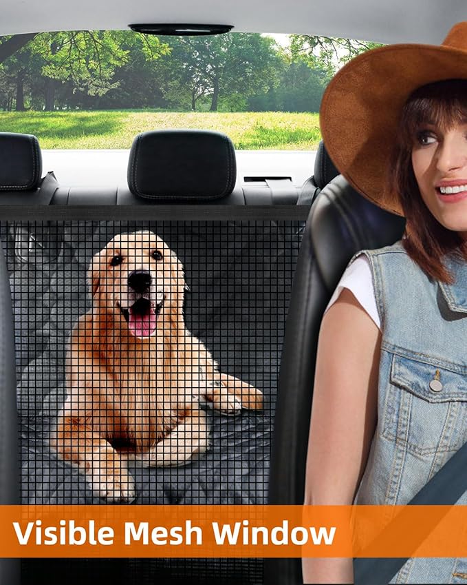 MOUNTORY Waterproof Dog Car Seat Cover, Black Quilted Hammock with Mesh Window for Back Seat, Scratchproof Pet Protection for Cars, Trucks, SUVs, Jeeps