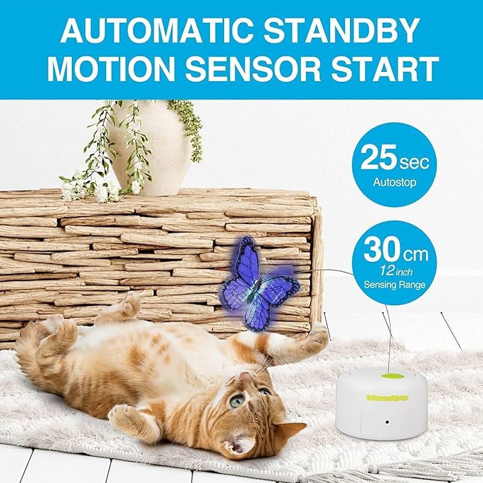 ALL FOR PAWS Interactive Butterfly Cat Toy, Automatic Cat Butterfly Wand Toy for Indoor Cats, Electric Fluttering Butterfly Cat Teaser Toy for Kittens