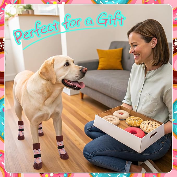 EXPAWLORER 4 Pcs Anti Slip Dog Socks, Dog Shoes for Hot Pavement, Dog Booties for Hardwood Floor, Prevent Licking Paws, Boots & Paw Protectors for Small Medium Large Senior Dogs