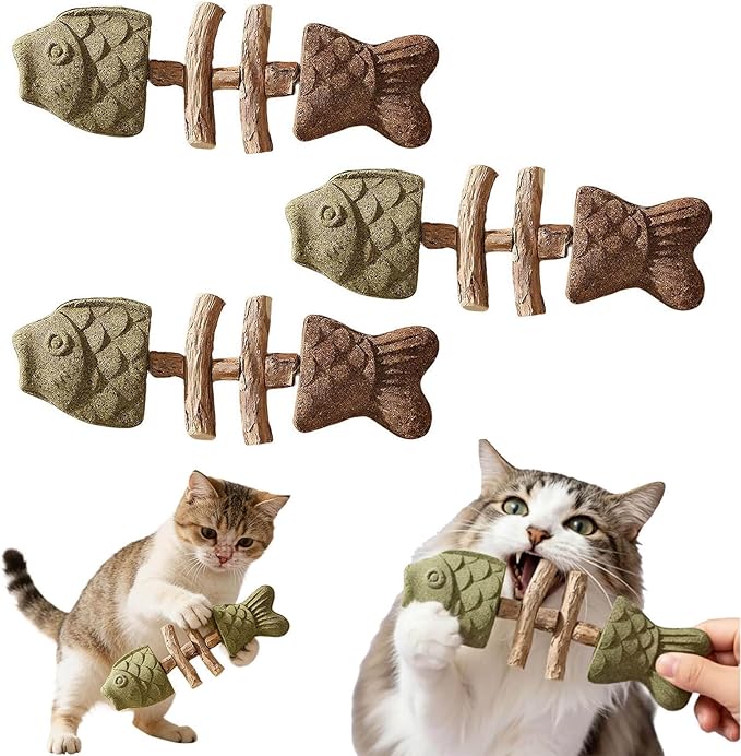 Fix Cat Dental Health, Natural Dental Chew for Cats, Fishbone Shape Cat Teething, Cat Chew with Catnip (A, 3pcs)
