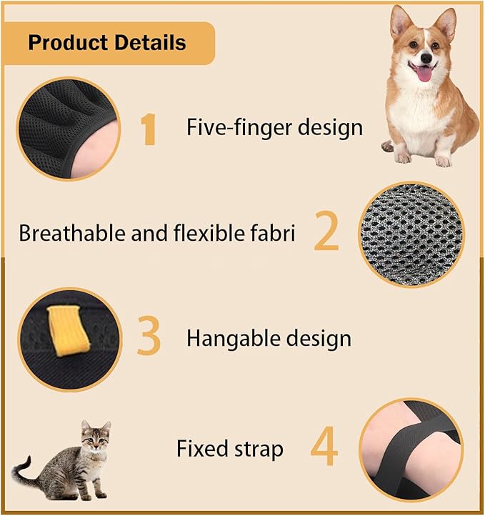 Pet Hair Removal Glove with Electrostatic Technology, Pet Hair Gloves for Dogs and Cats, Washable Pet Hair Remover Tool for Sofas, Carpets, Car Seats and Bedding