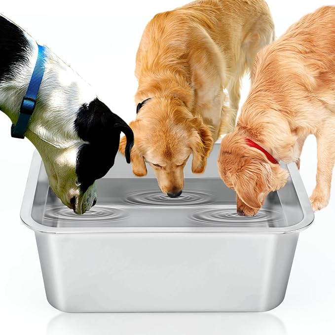 BWOGUE 4 Gallons Extra Large Dog Water Bowl for Large Dogs, Outdoor Stainless Steel Dog Bowl, High Capacity Pet Water and Food Bowls for Large, X-Large Giant Dogs, 1 Pack