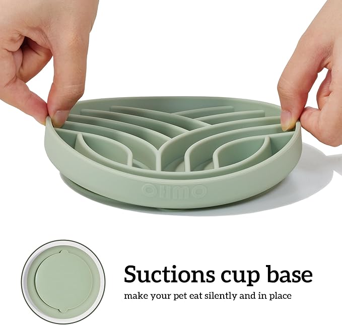 OHMO Slow Feeder Dog& Cat Bowl, Silicone Puppy Cat Food Bowl with Anti-Slip Suction Cup Slow Down Small Dogs Eating, Anti Choking (S-Tree of Life,Sage Green)