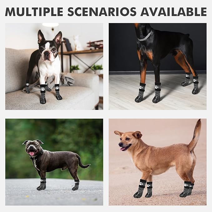 Mihachi Dog Socks Anti Slip with Straps Traction Control Waterproof Paw Protector, Dog Boots for Hardwood Floors Prevent Licking, Black XL