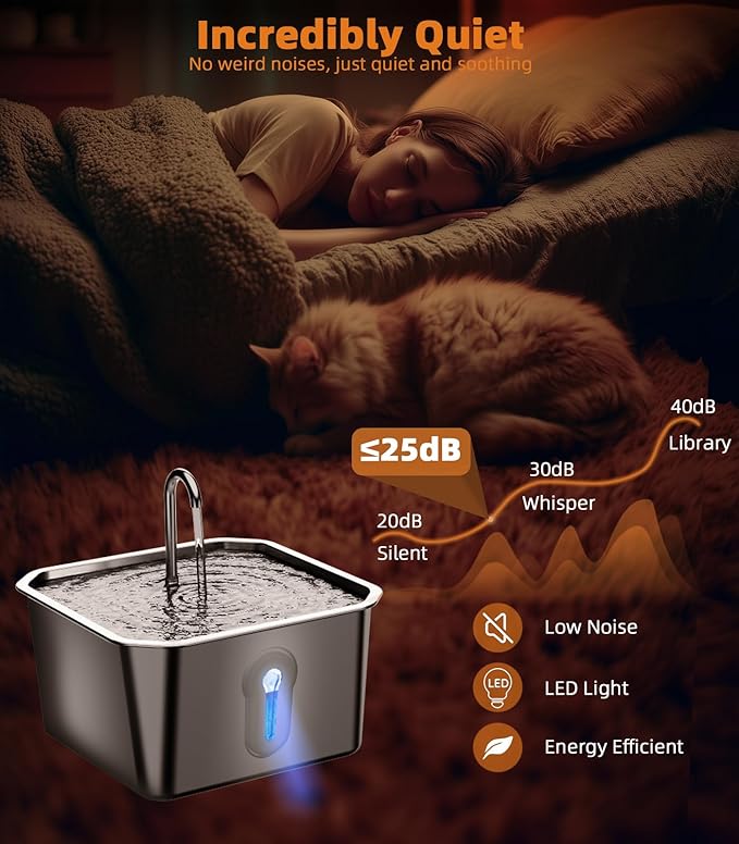UPAWPIA 4L/135oz Large Cat Water Fountain Stainless Steel with 3 Filters Pet Water Fountain for Cats Quiet Indoor Pets Dog Small Animal Automatic Dog Water Dispenser for Drinking Watering Supplies