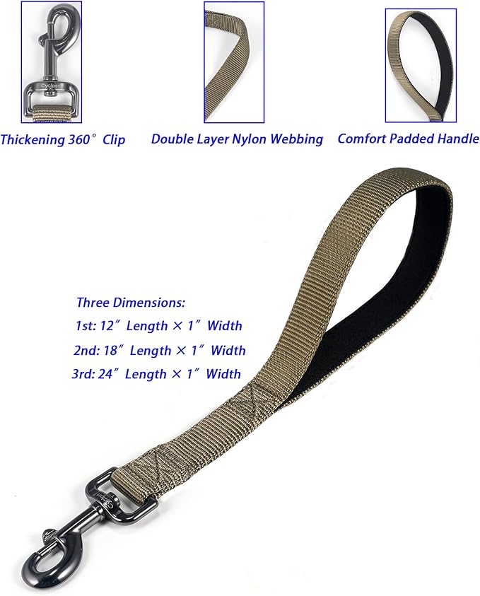 Advanced Short Dog Leash with Soft Padded Handle and Heavy-dutyClip & Nylon - 12 Inches Lead for Large and Medium Breed Dogs Daily Use. (Military Green, 12 Inches)