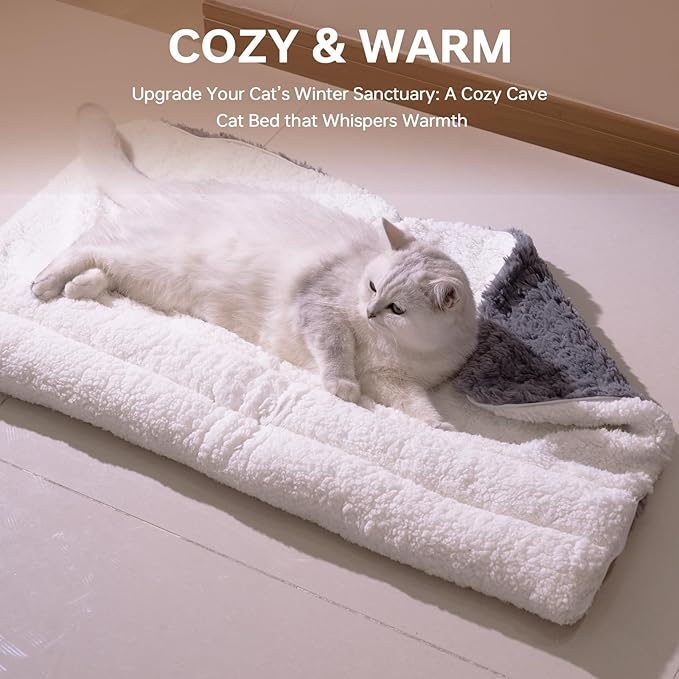 Cat Sleeping Bag 5 in 1 with Zipper Cute Self Warming Cat Bed Cave with Plush Portable Snuggle Sack/Hideway for Indoor Cats & Small Pets Coffee 21×17 Inch