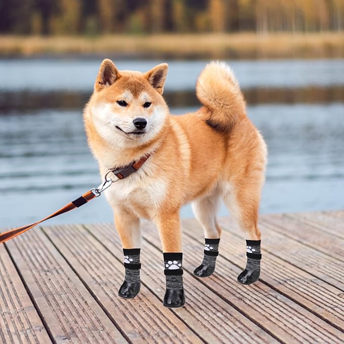 KOOLTAIL Non Slip Dog Socks to Prevent Licking Paws for Hardwood Floors, Dog Boots Shoes for Hot/Cold Pavement with Grippers Traction Control, Waterproof Paw Protector for Small Medium Large S