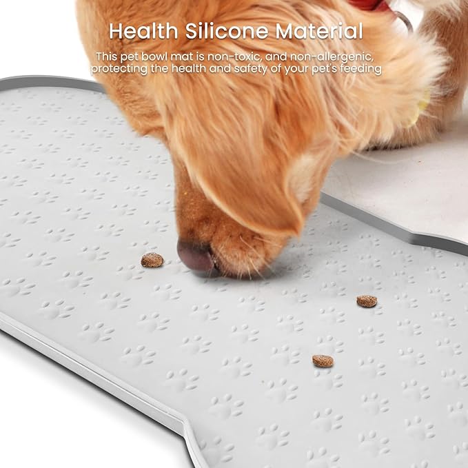 PWTAA Dog Food Mat Anti-Slip Silicone Dog Bowl Mat Thicker Pet Placemat Waterproof Cat Feeder Pad with Raised Edge Puppy Kitten Feeding Mats Suitable Small Medium-Sized Dogs Cats Eating Tray