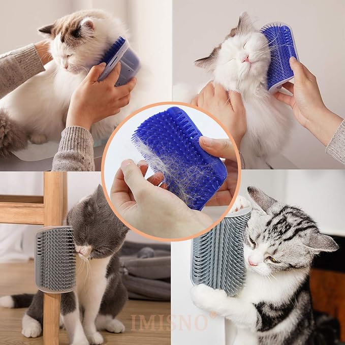 4 Pack Cat Self Groomer with Catnip Pouch,Cats Corner Massage Comb Grooming Brush Tool for Kitten Puppy (2 Black/2 Grey)