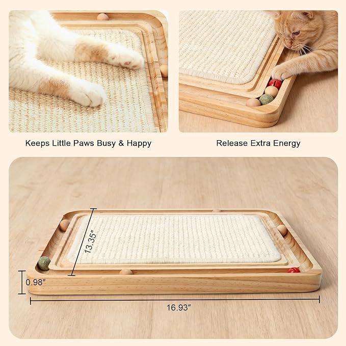 Cat Scratcher pad Sisal cat Scratching Interactive Toy with Track Wooden Ball Cats Scratch Pad for Physical Exercise