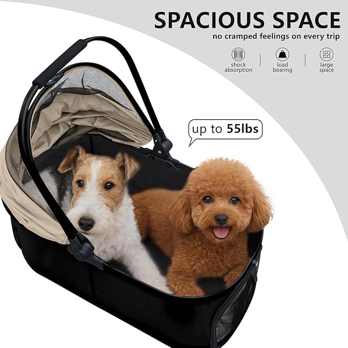 Extra Large Pet Stroller, Jumbo Dog Stroller Fits 3 Small Pets up to 50lbs, Heavy-Duty Stable Strollers with Shock Absorbing Wheels & Locking Brakes, for Walking, Jogging, Vet Visits
