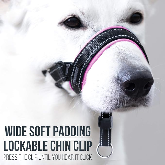 GoodBoy Dog Head Halter with Safety Strap - Stops Heavy Pulling On The Leash - Padded Headcollar for Small Medium and Large Dog Sizes - Head Collar Training Guide Included (Size 2, Pink)