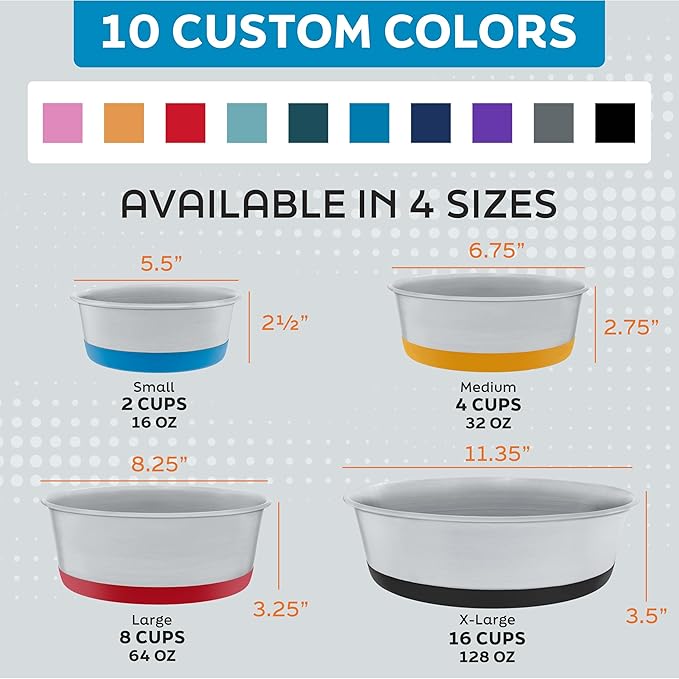 Master Pet Supply Stainless Steel Dog Bowls Set of 2 with Extra Thick Silicone Base - 4 Cup (32 oz) Navy Blue, Non-Slip, Dishwasher Safe Metal Bowls, Pet Dog Food Bowl for Dogs, Cats, Anti Rust