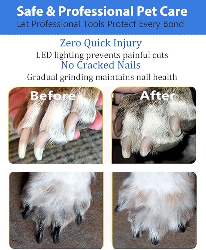 Electric Dog Nail Grinder with 2 Level LED Lights, 2 Speed Super Quiet and Low Vibration Electric Cat Nail Grinder - Rechargeable Pet Nail Grinder for Small Dogs Cats - Red