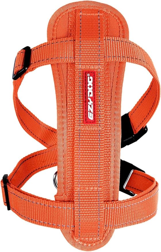 EzyDog Chest Plate No Pull Dog Harness – Escape Proof Harness with Reflective Stitching and Comfort Padding for Easy Walks, Training & Control - Car Restraint Included (X-Small, Orange)