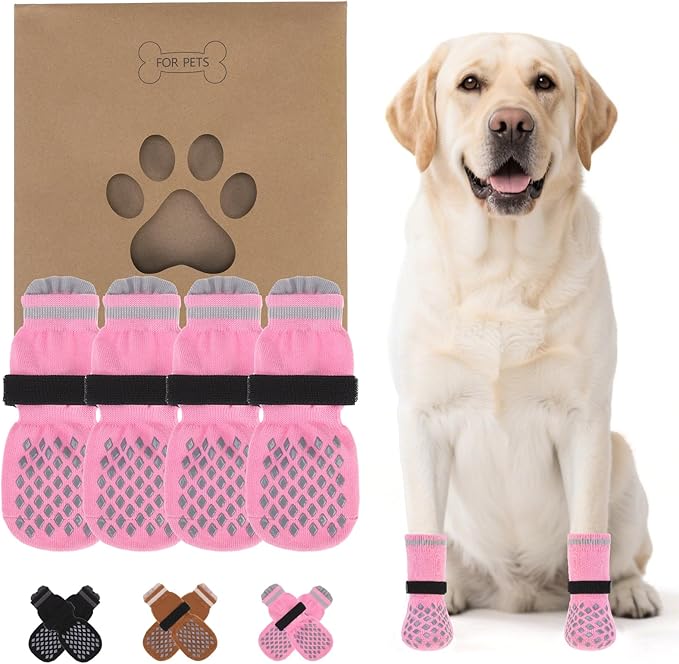 KOOLTAIL Anti Slip Dog Socks Booties to Prevent Licking Paws Scratching, Pet Boots&Paw Protector for Hardwood Floors, Dog Shoes for Winter, Traction Control Grip Socks for Small Medium Large Dogs XS
