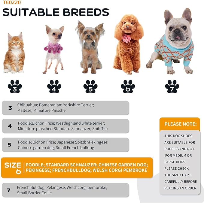 Dog Shoes Dog Boots & Paw Protector, Anti-Slip Sole Winter Dog Booties with Reflective Straps Dog for Small Medium Dogs 4PCS (Black, Size 6: 1.96"(Width))