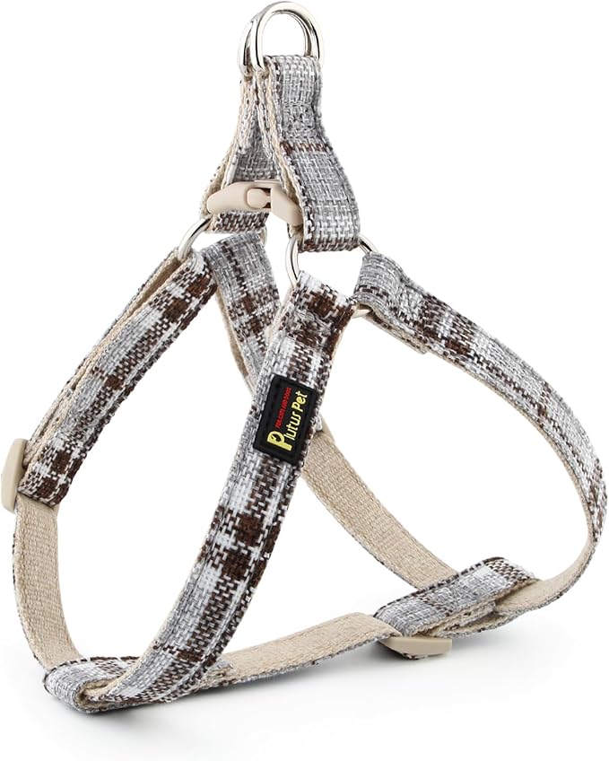 Plutus Pet Cotton Hemp Step in Dog Harness, Sustainable, Lightweight and Escape-Proof, Quick Fit Dog Harness for Puppy Small Medium and Large Dogs, Gray Plaid, L