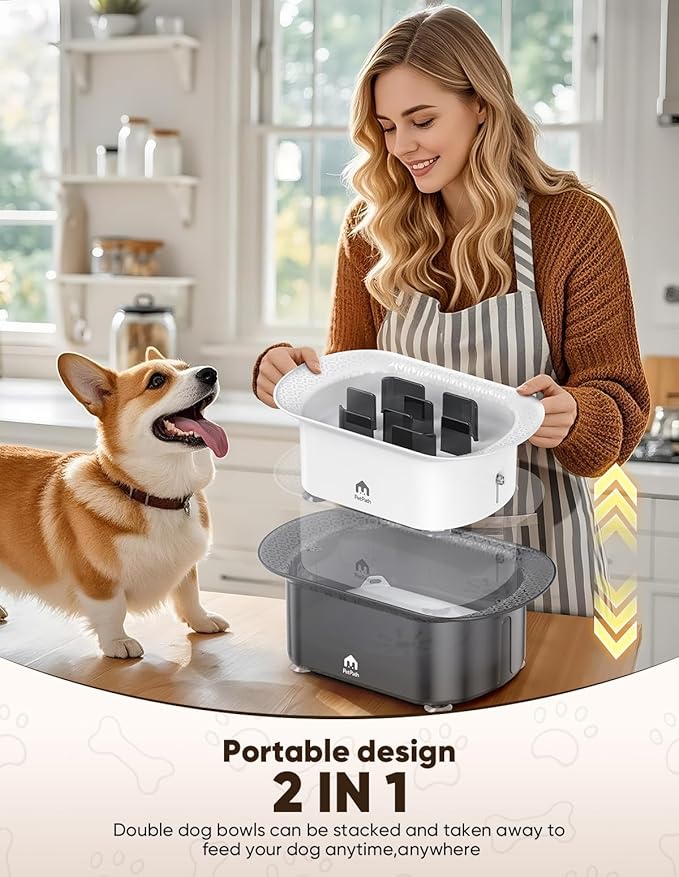 Dog Water Bowl,No Spill Water Bowl for Dogs Reduce Refill & 2-6 Cups Slow Feeder Dog Bowls 2Pieces,Anti Splash No Mess Dispenserl,Anti-Choking Puzzle Food Bowls(with Suction Cup Foot Pad)