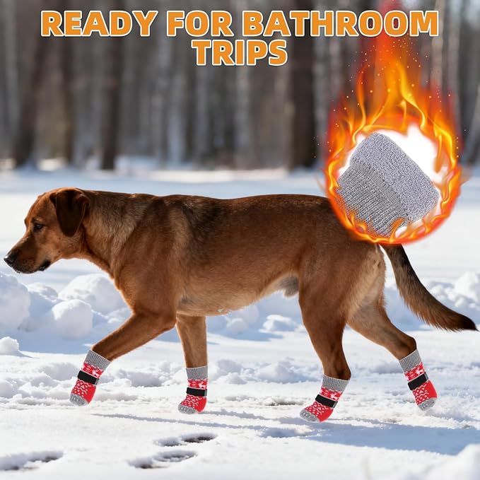 KOOLTAIL Dog Socks to Prevent Licking Paws, Dog Christmas Outfit Shoes for Winter Snow Pavement, Warm Fleece Pet Boots & Paw Protector for Hardwood Floors Anti Slip, Small Medium Large Size, Red S