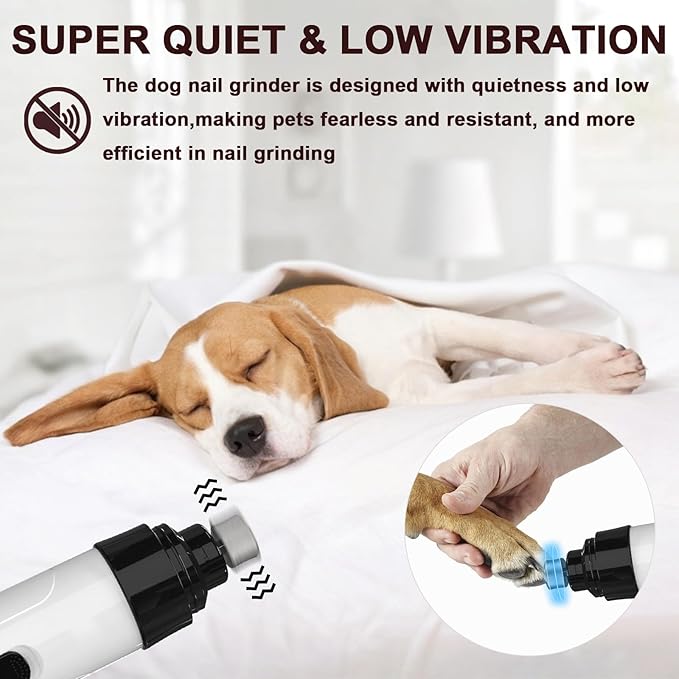 Dog Nail Grinder Upgraded,Professional 2-Speed Pet Nail Trimmer,Quiet and Low-Vibration Dog Nail Trimmers,and 3 Ports for Large,Medium,Small Pets with Hard or Thick Nail