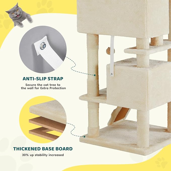Cat Tree 54 Inch, Multi-Level Cat Tower with Condo, Perches, Sisal Scratching Posts and Climbing Ladder, Pet Play Toy Balls House for Indoor Cats