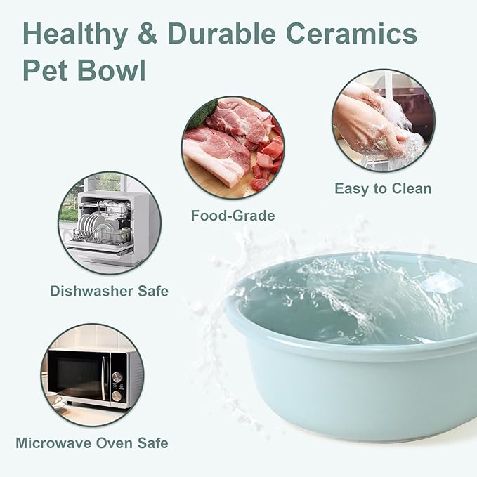 SPUNKYJUNKY Ceramic Elevated Tilted Dog Bowls Bone-Shaped Raised with 2 Height Iron Stand, 6.9'' Dog and Cat Food Water Bowls Set Non-Slip for Small Medium Sized Breed - 20 OZ,Light Green