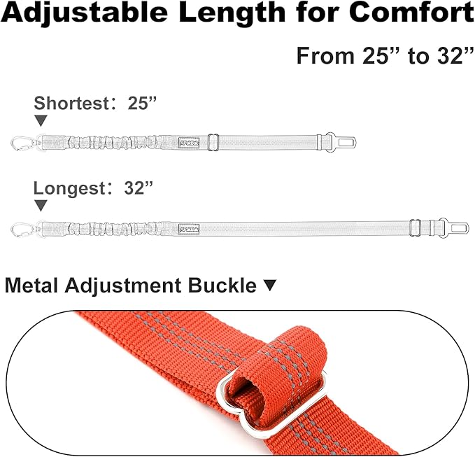 Dog Seat Belt for Car, Adjustable Dog Car Harness Seatbelt for Small Medium Large Dogs, Heavy Duty Travel Safety Restraint with Locking Aluminum Hook & Reflective Nylon Strap, Orange