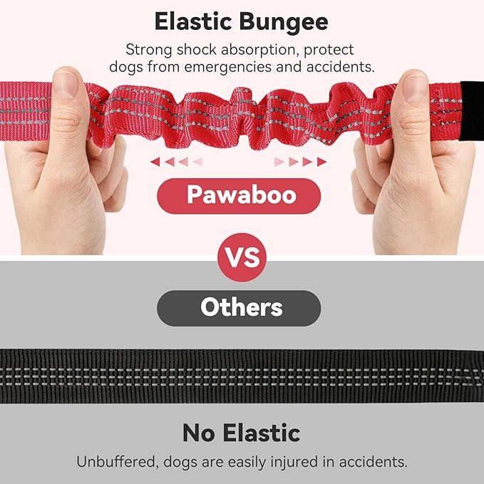 Pawaboo Dog Seatbelt for Car, 3-in-1 Dog Seat Belt Bungee, Shockproof Dogs Tether for Car with Buckle & Hook Latch, Adjustable Reflective Dogs Cars Harness Leash with 360° Lockable Buckle, Red