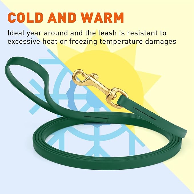 Viper Biothane K9 Working Dog Leash Waterproof Lead for Tracking Training Schutzhund Odor-Proof Long Line with Solid Brass Snap for Puppy Medium and Large Dogs, 15ft Hunter Green