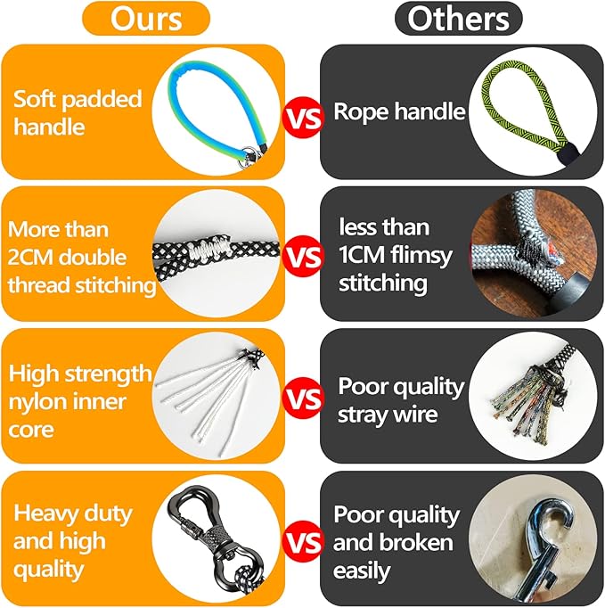 NTR Extra Long Dog Leash, 50FT Puppy Rope Lead, with 2 Swivel Hooks, Reflective Threads and Comfortable Padded Handle, Leash for Walking, Hunting, Camping, Backyard for Small Medium and Large Dogs