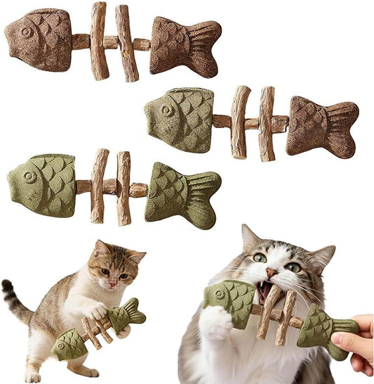 Fix Cat Dental Health, Natural Dental Chew for Cats, Fishbone Shape Cat Teething, Cat Chew with Catnip (D, 3pcs)