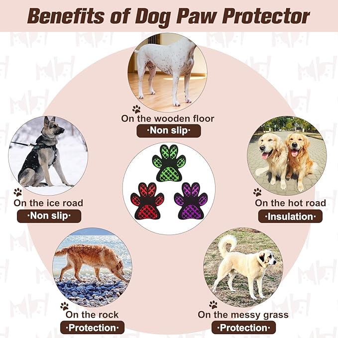 BEAUTYZOO Dog Paw Protector for Hot Pavement, Anti-Slip Paw Grips for Senior Dogs, Paw Stickers Traction Pad for Dogs Feet on Hardwood Floor, Dog Shoes Boots Socks Replacement, 12 Sets (36 pcs) M